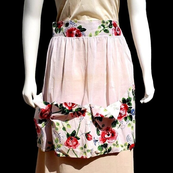 Vintage Apron 30s 40s Pale Pink Floral Sheer Pockets S M - Picture 1 of 10